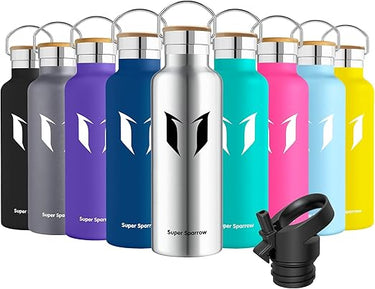 Super Sparrow Botella Agua Acero Inoxidable - Botella Agua Niños - 350ml/500ml/620ml/750ml/1L - Botella Termica Boca Estándar - Sin BPA, para Niños & Adultos, Deporte, Oficina, Yoga, Ciclismo